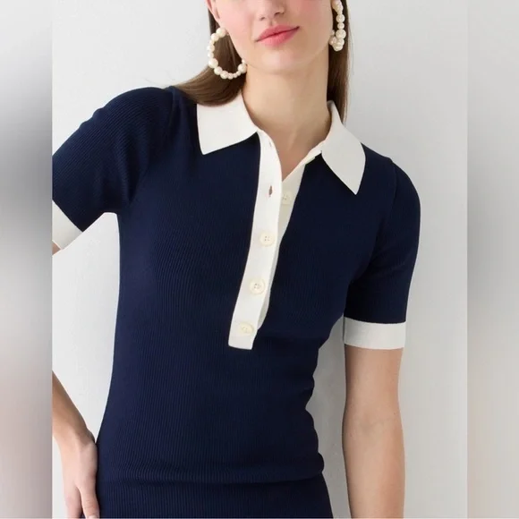 J.Crew Short-sleeve contrast-trim sweater-dress office career modest preppy NWT